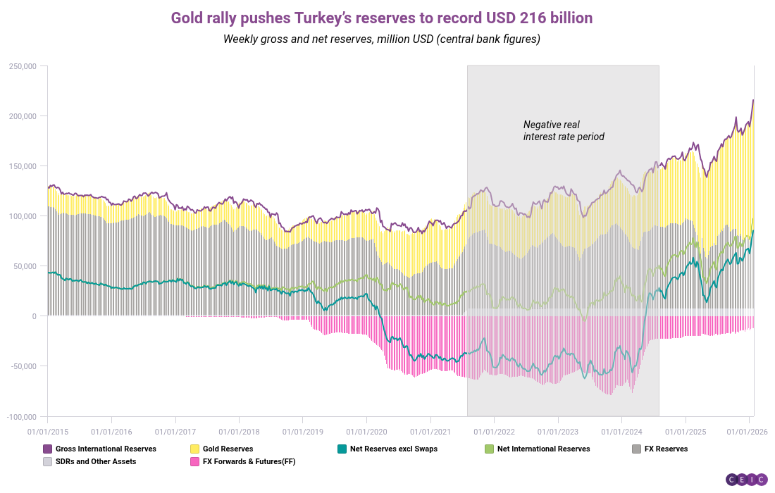 Gold rally pushes Turkeys reserves to record USD 216 billion